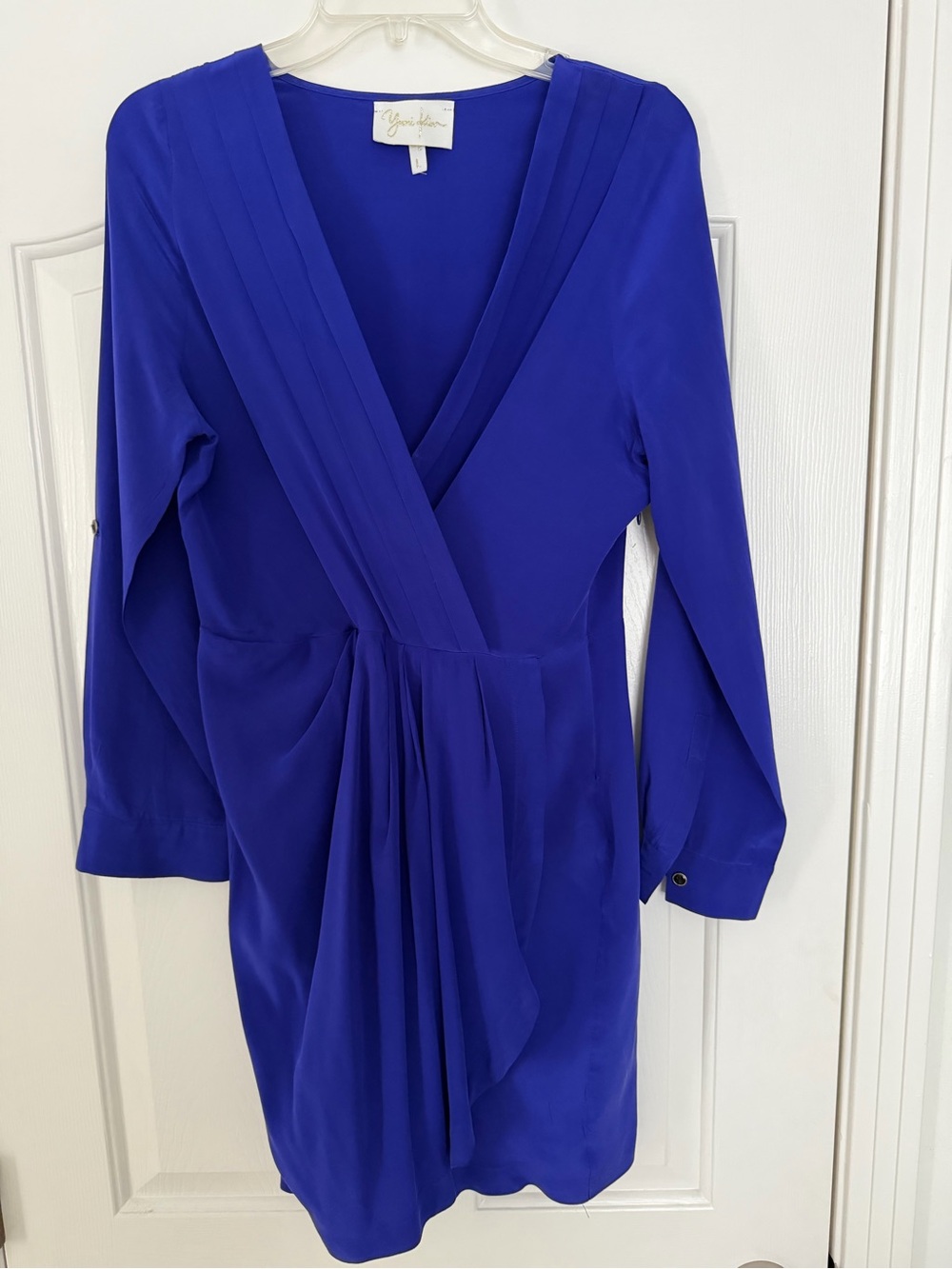 Yumi Kim Cobalt Blue Long Sleeve Draped Wrap Dress